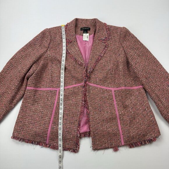 Lane Bryant 24 Pink Tweed Fringe Blazer Jacket Lined NWT Multicolor Career - Picture 10 of 11